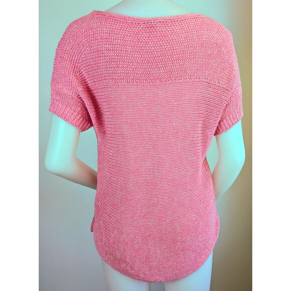 Tommy Bahama Sweater XS Pink White Heathered Chunky Knit Oversized Short Sleeve - Picture 6 of 9